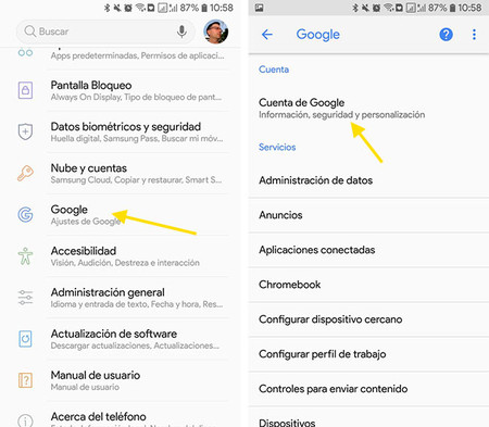 Desvincular un dispositivo de la cuenta Google